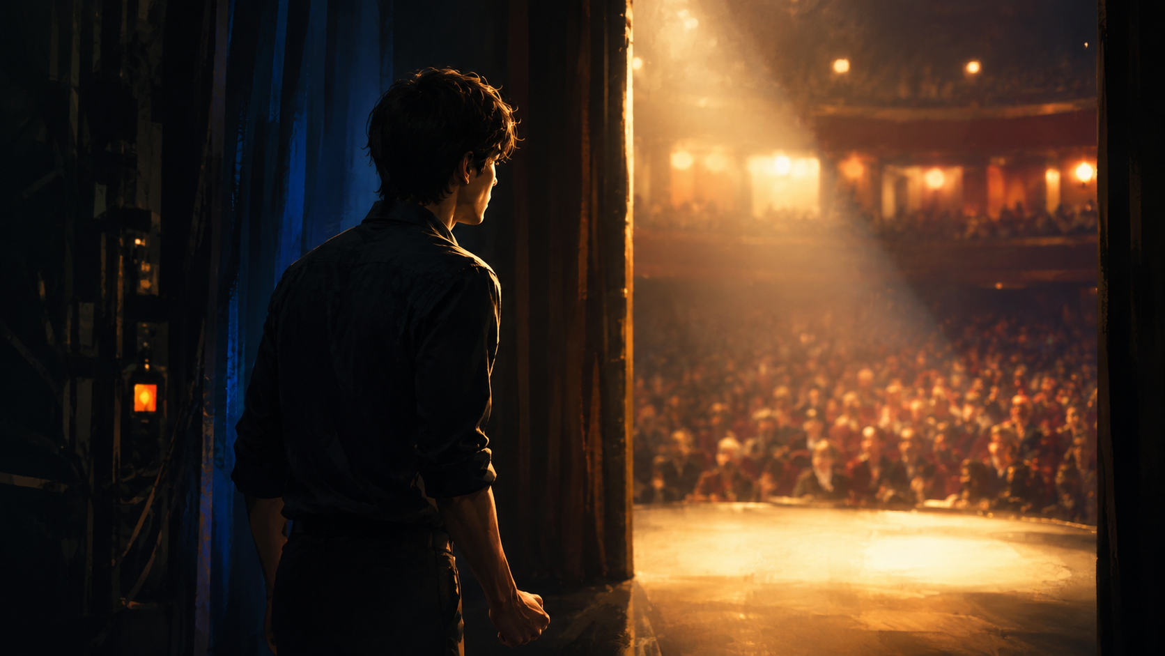 A person standing offstage.